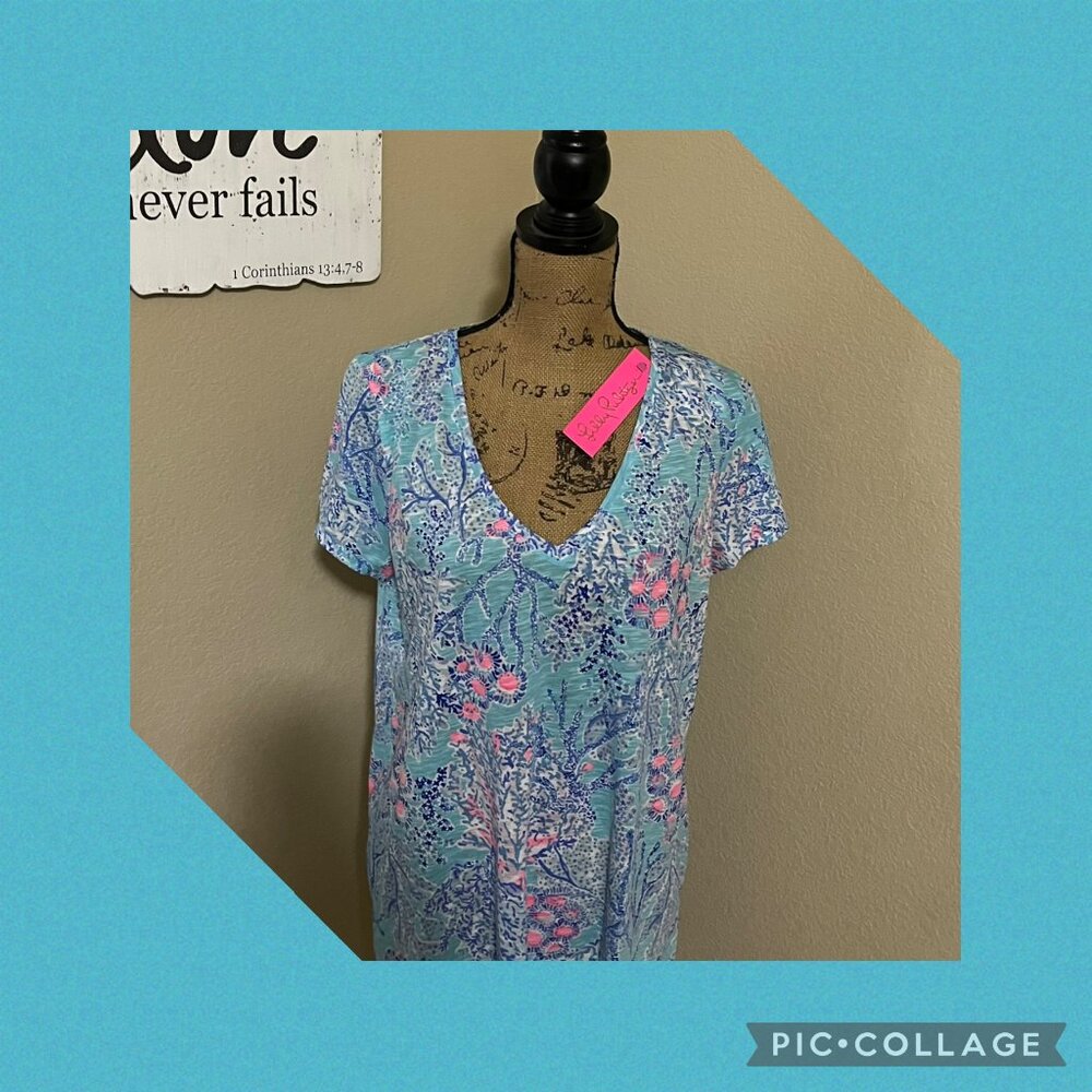 Lilly Pulitzer Etta V-Neck blue ibisa now you see me T-shirt